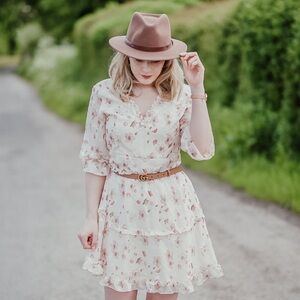 NWT Chi Chi London Curve Ruffle Floral Print Mini Day Dress in Cream Sz 14